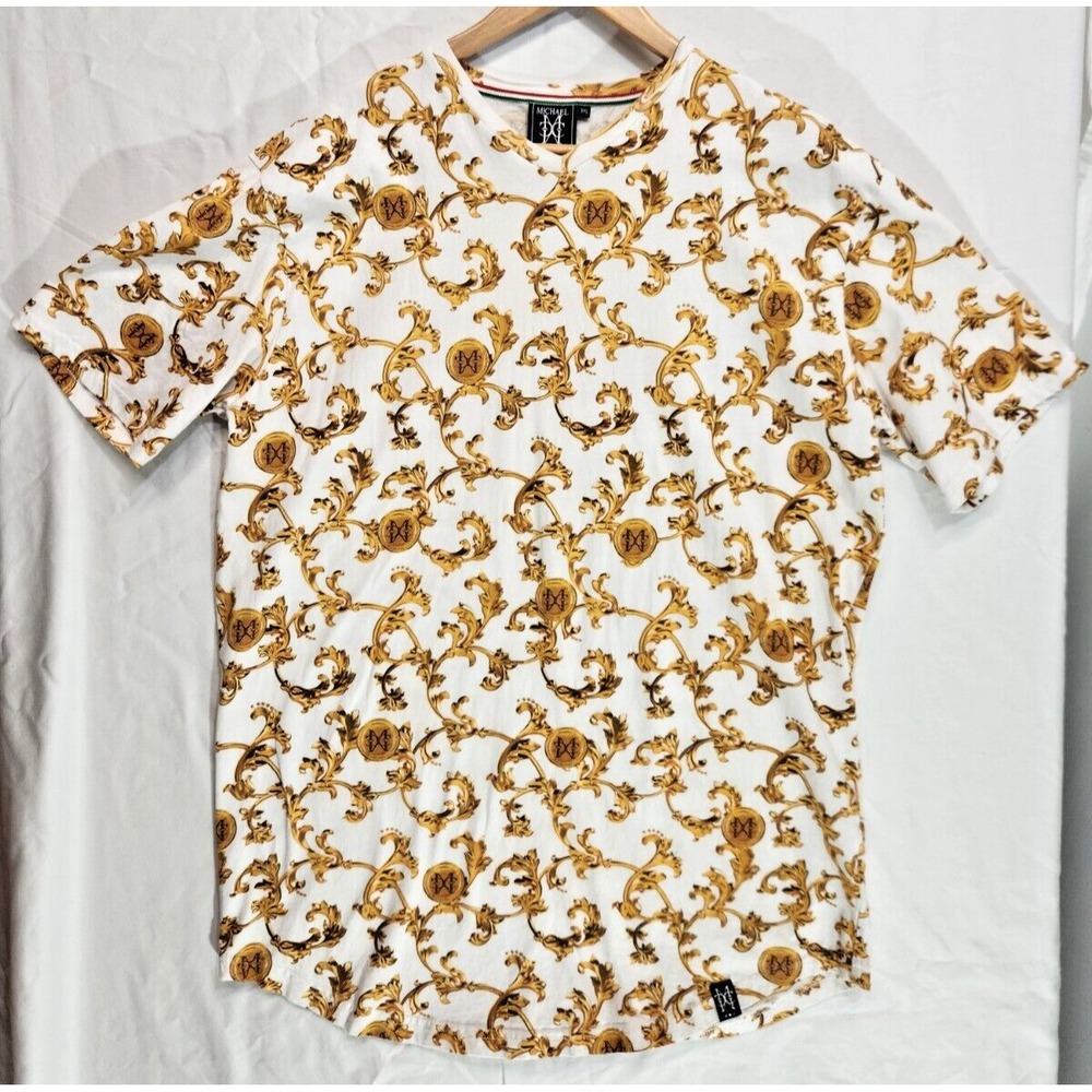Michael Cherry Men's Shirt white and Gold Millennia Short Sleeve Size 3XL